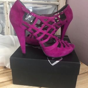 Magenta suede heels...